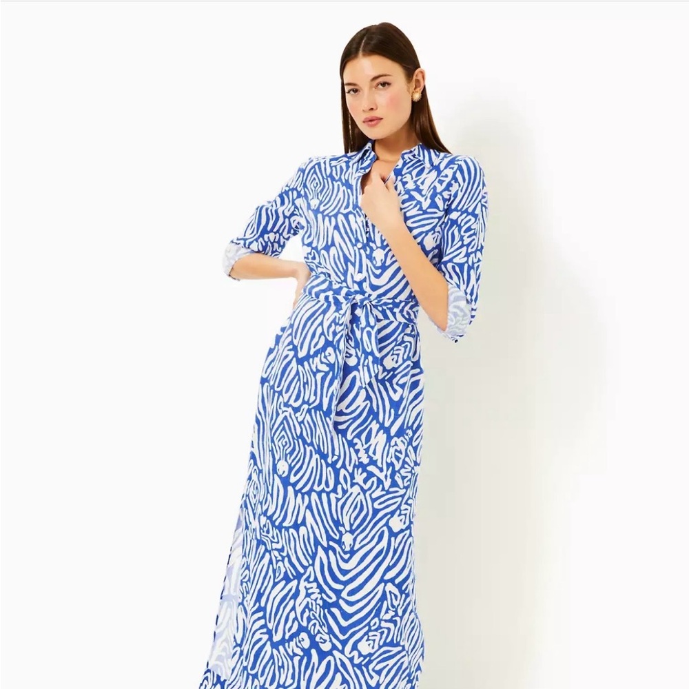 NWT ~ Lilly Pulitzer Millicent Linen Maxi Shirtdress, Size 4